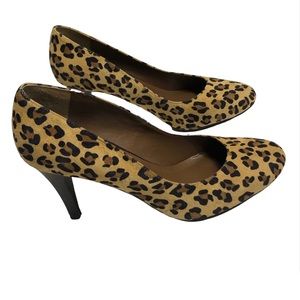 Liz Claiborne Suede Leather Animal Print Pump wood heel